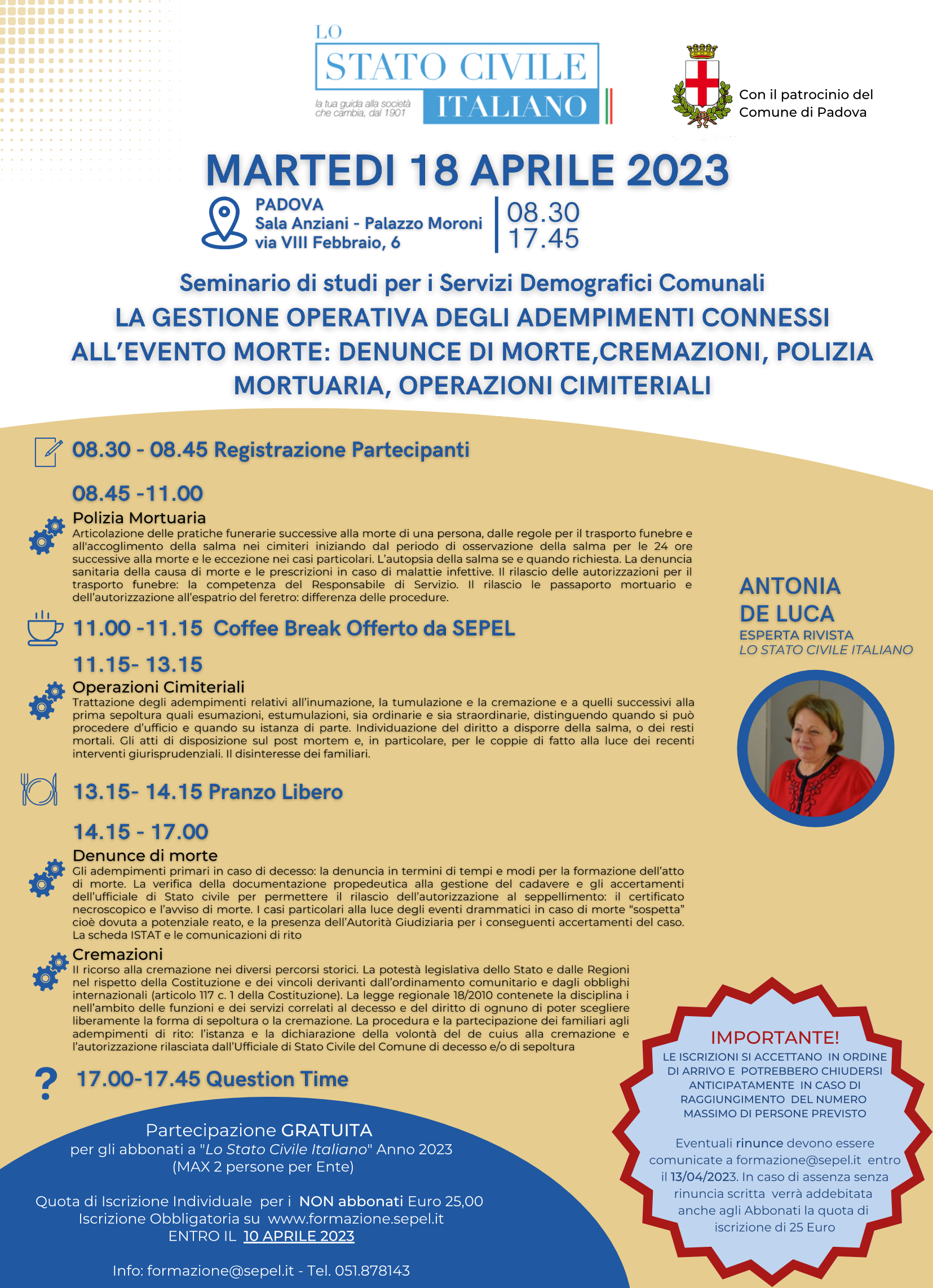 Seminario di studi per i Servizi Demografici - Padova - Evento Morte